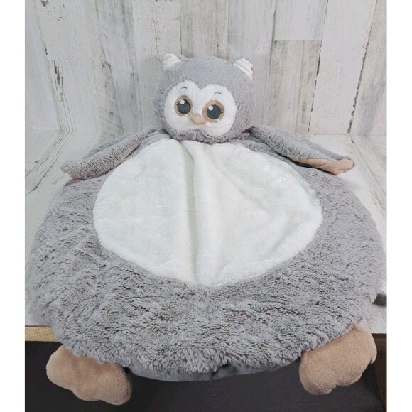 Plush Gray Owl Play Mat Belly Tummy Time Soft Bearington Baby Lovey Blanket 32" - Picture 2 of 13